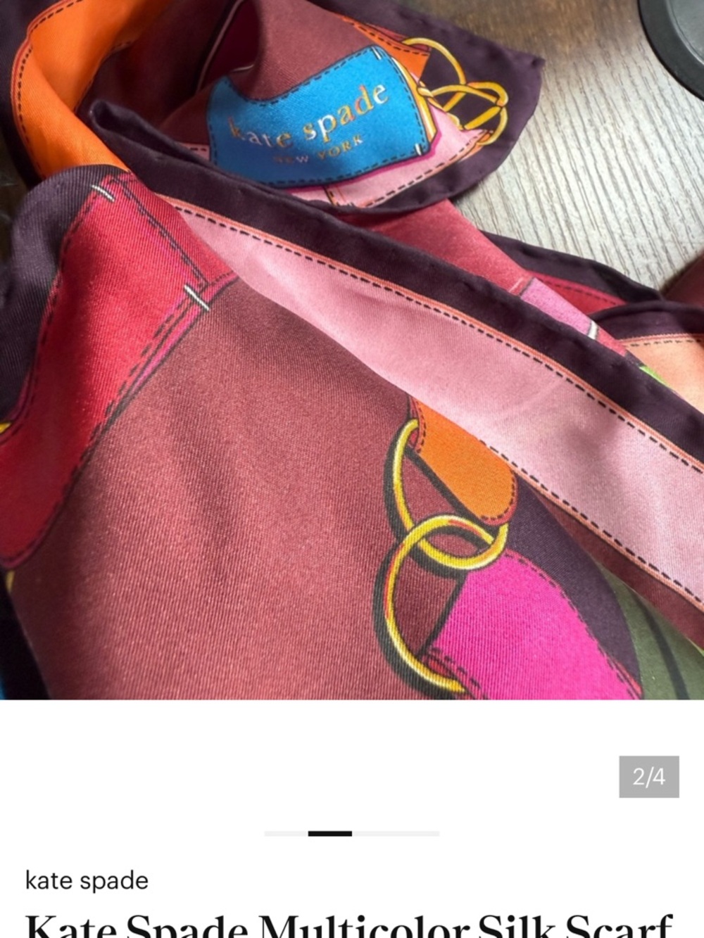 kate spade Silk Scarf in Pink, Blue, Orange and Plum Tote Print - Picture 3 of 5